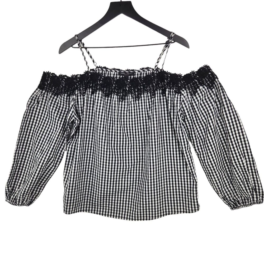 Romeo & Juliet Couture Top Large Cold Shoulder Crochet Check Western Cowgirl